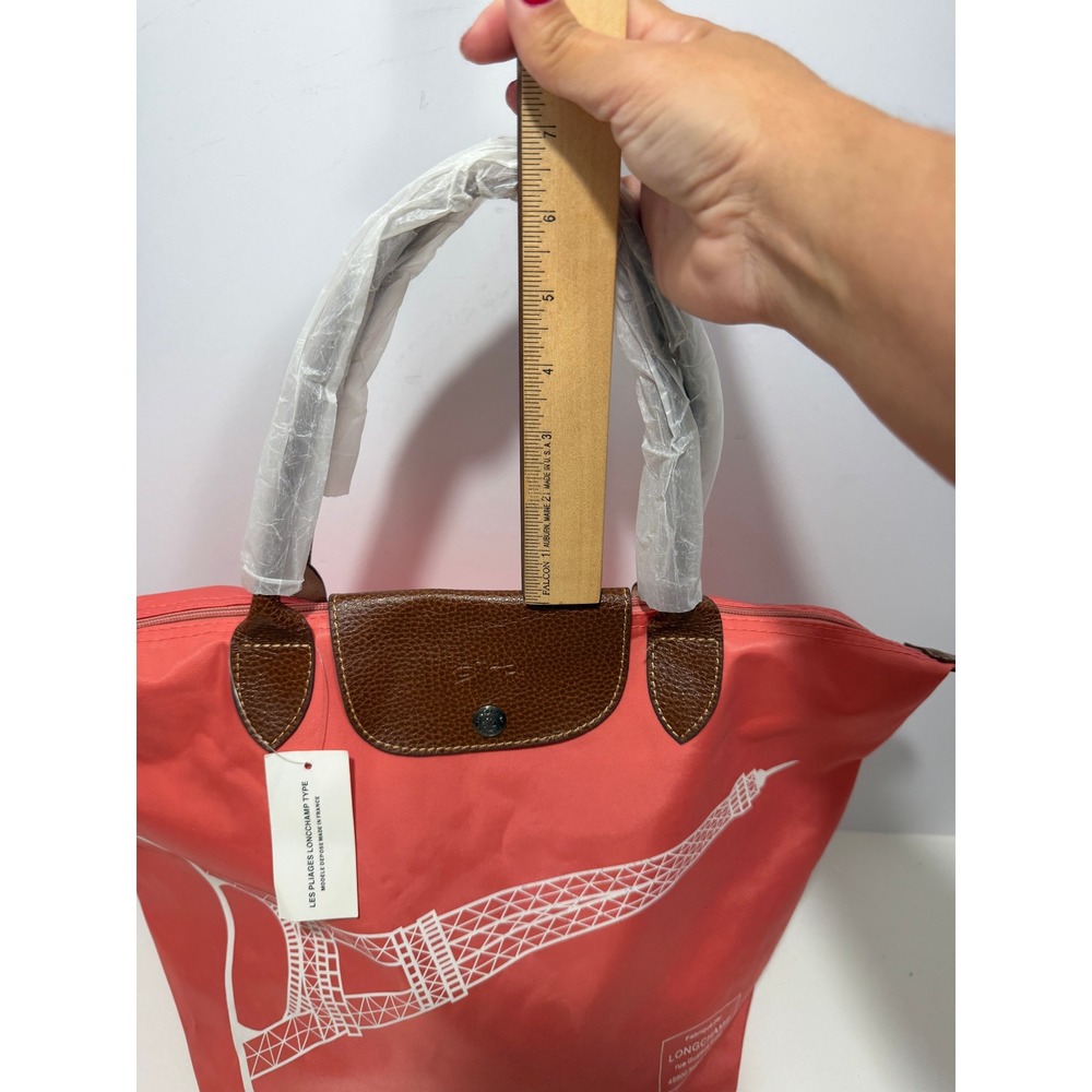 NWT Longchamp Coral orange red,brown Le Pliage Tote bag.Ltd Edition Eiffel Tower - Picture 3 of 14